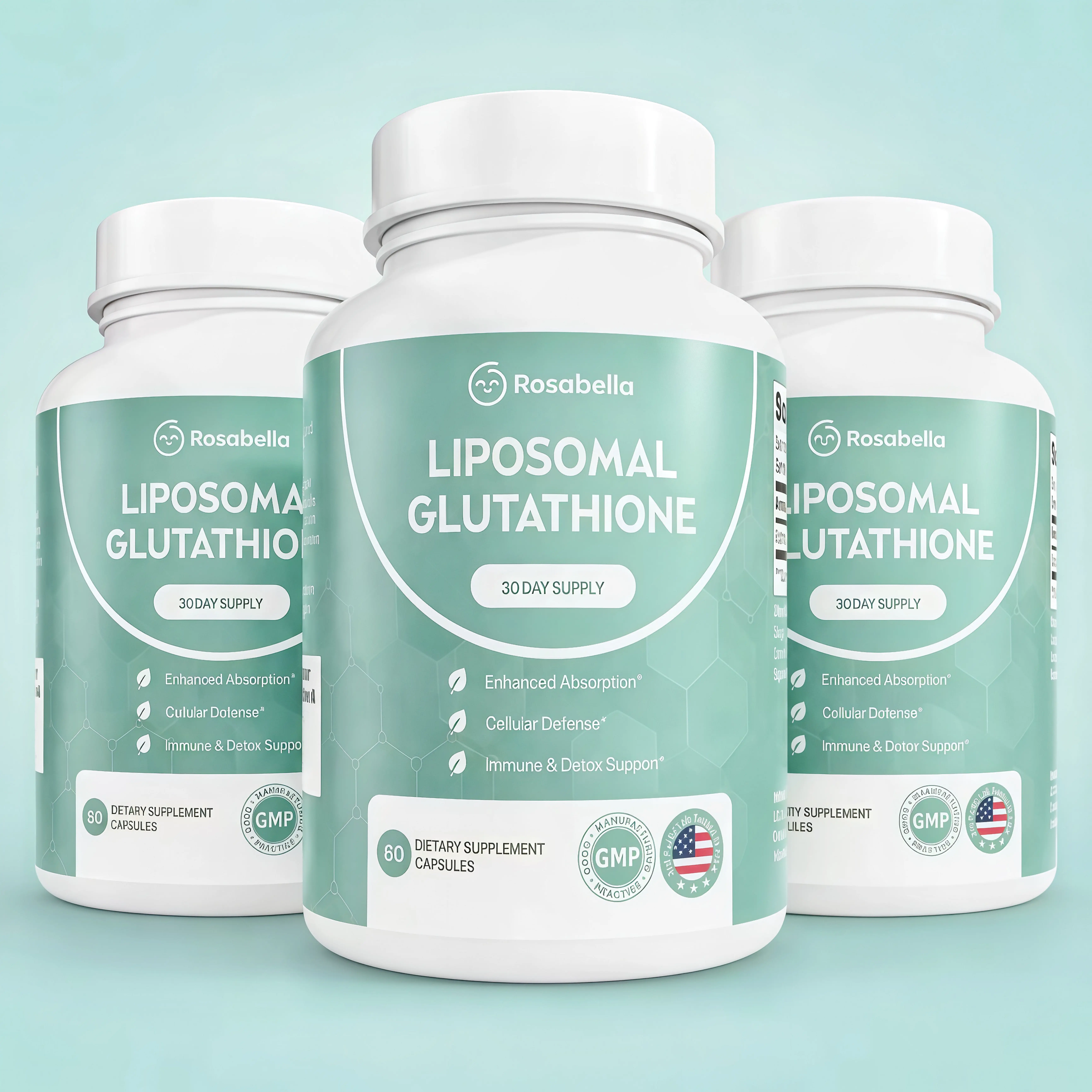 3 Botte Liposomal Glutathione Capsules UH– Skin Glow, Immune & Detox Support (60 Count) - Rosabella