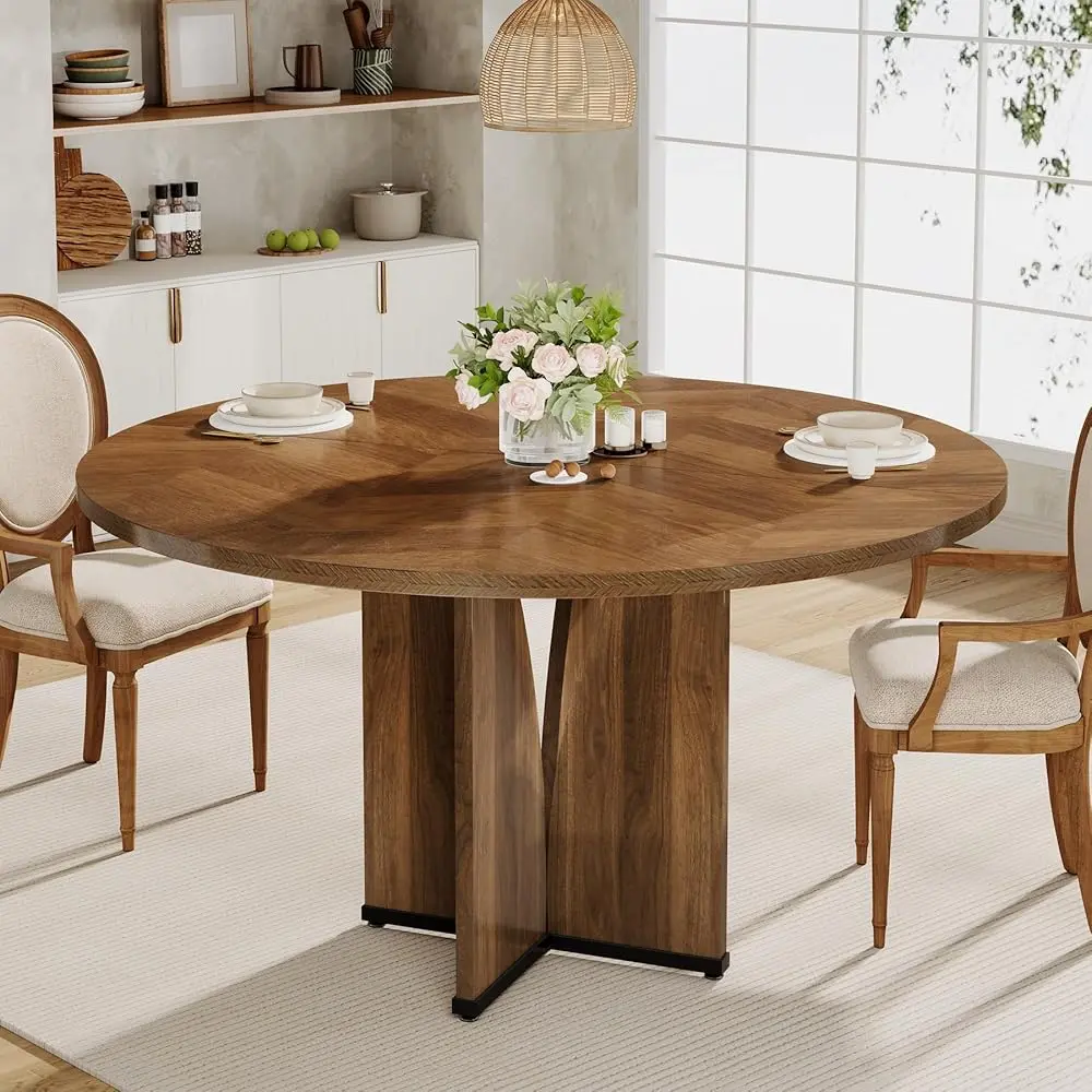 Tribesigns Rustic Brown Wood Round Dining Table for 4, Farmhouse Style for Dining Room Tribesigns Rustic Brown Wood Round Dining Table for 4, Farmhouse Style for Dining Room