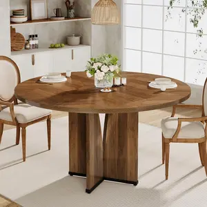 Tribesigns Rustic Brown Wood Round Dining Table for 4, Farmhouse Style for Dining Room