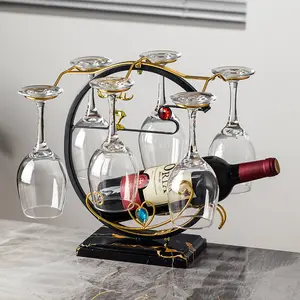 Creative Circle Wine Bottle Holder Rack with 6 Glass Holders,