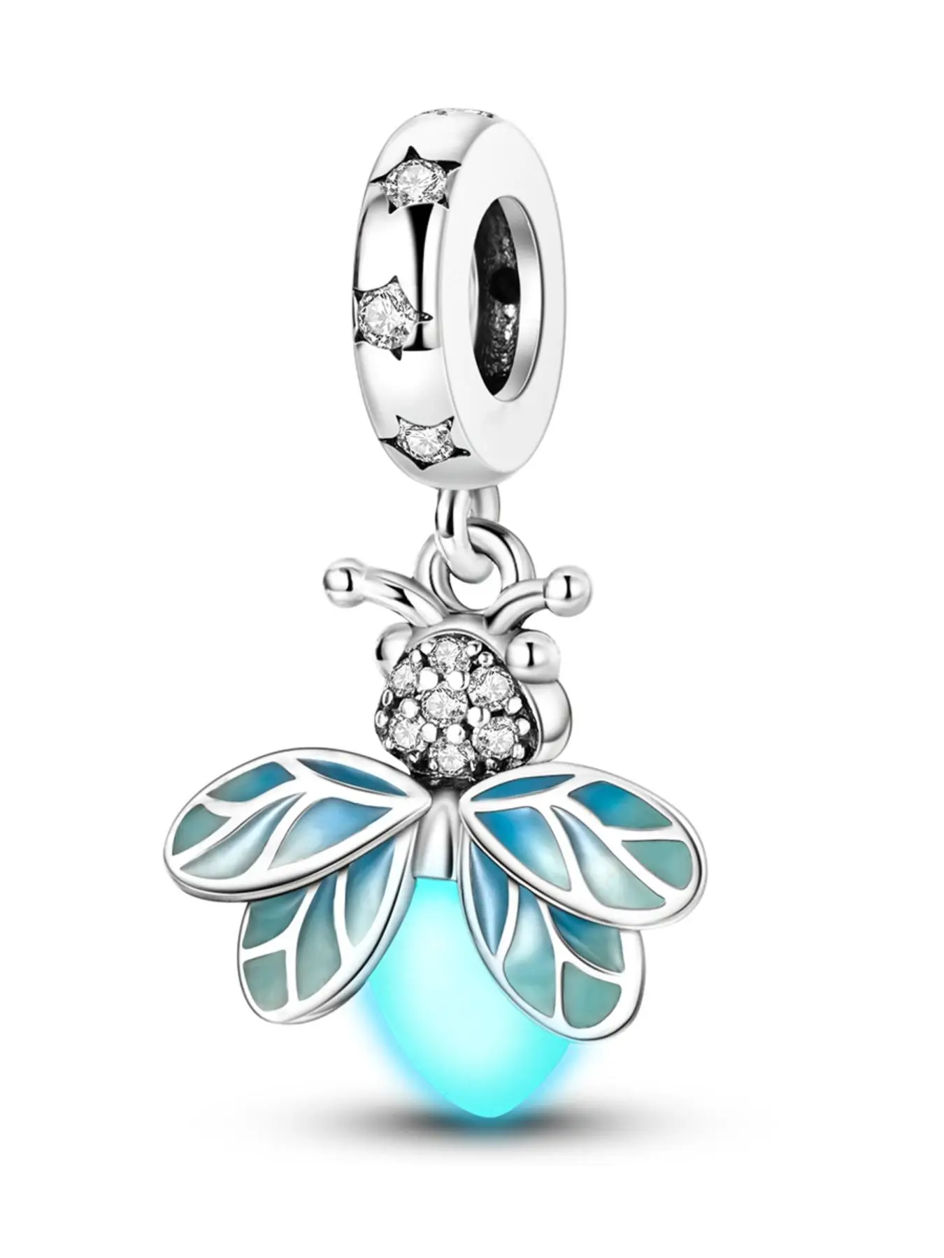 Rhinestone & Glow in the Dark Decorative Firefly Dangle Charm, Pendants, Artificial Zircon Decor Bead, Diy Jewelry Making Supplies for Bracelet & Neck