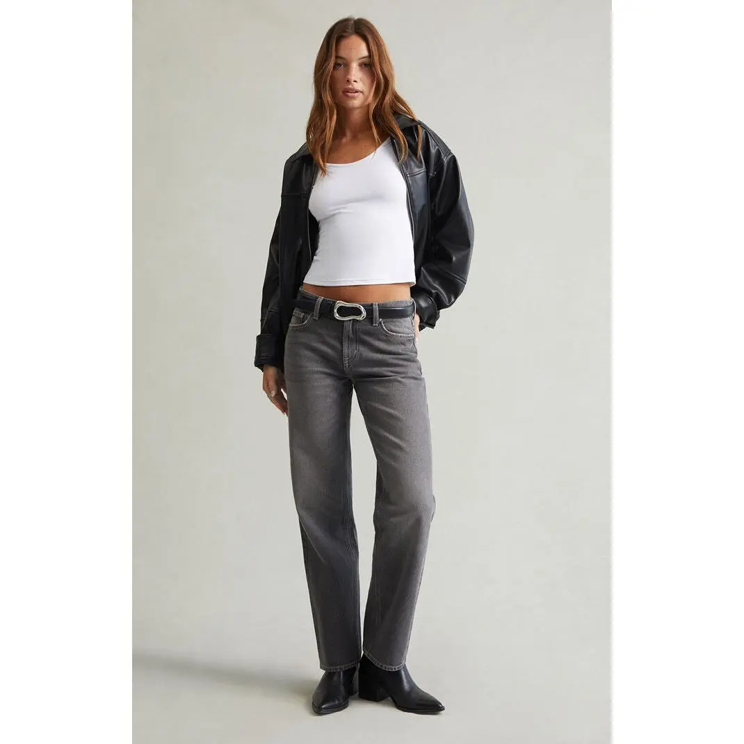 Pacsun Women's Jordyn Low Rise Straight Leg Jeans Contrast Stitch Gray