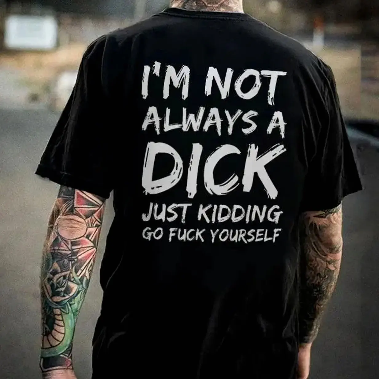 Women's Short-Sleeve Cotton Statement Tee - Graphic "I'm Not Always A Dick" Casual Everyday Sporty Gym Streetwear Naughty Top KQD