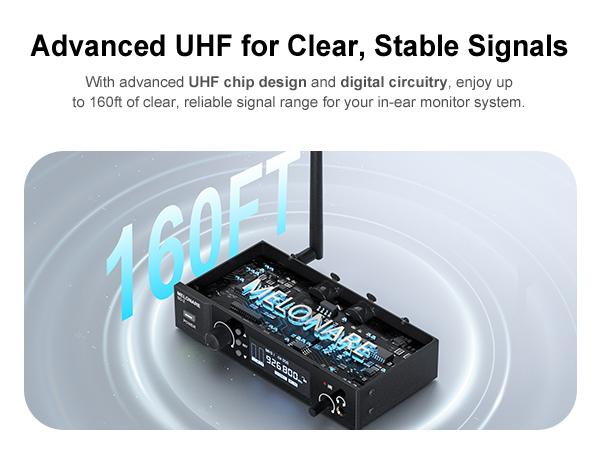 Wireless in-Ear Monitor System, Auto Scan IEM System Stereo w/Bodypack Receiver & Earphones, 50 Tunable Frequencies 164ft Range, in Ear Monitors for Musicians, Bands, Studio (SD-2-1R)