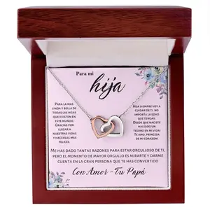 Regalo Para Hija Joya Mujer 14k White Gold & 18k Yellow Gold Cubic Zirconia Heart Pendant Necklace Interlocking Hearts Forever Love Adjustable Chain Gift Box Included