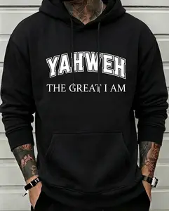 Yahweh The Great I Am Hoodie Christian Faith Based Graphic Sweatshirt Men Women Religious Jesus God Pullover Long Sleeve Fleece Streetwear Casual Church Outfit Gift Black Printed Unisex Casual Hoodie