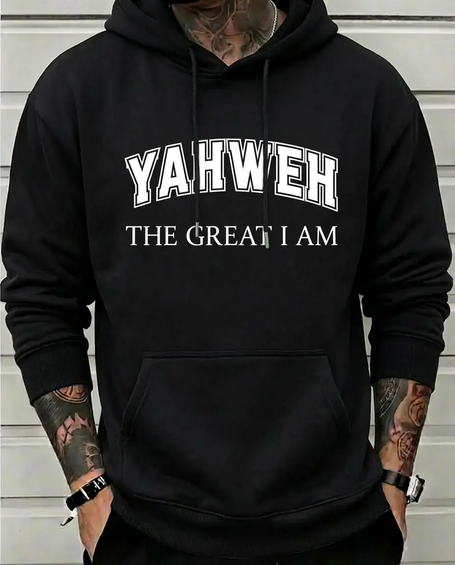 Yahweh The Great I Am Hoodie Christian Faith Based Graphic Sweatshirt Men Women Religious Jesus God Pullover Long Sleeve Fleece Streetwear Casual Church Outfit Gift Black Printed Unisex Casual Hoodie