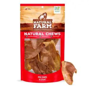 Natural Farm Pig Ear Treats for Dogs - Crunchy & Tasty Protein-Packed Chews for Dental Health & Joint Support - 8 Count