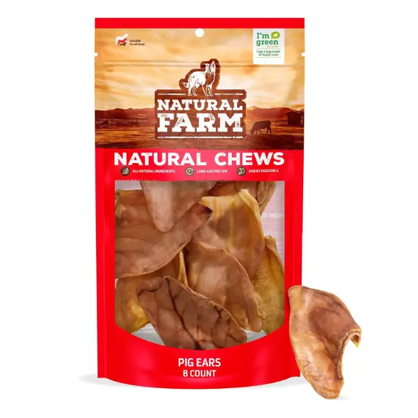 Natural Farm Pig Ear Dog Treats - Odor-Free, Crunchy, Tasty, Protein-Packed Natural Pig Ears Dental Treats for Dental Health, Joint Support - 8 Count