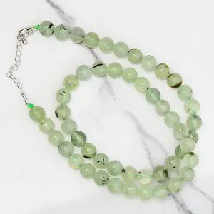 Genuine Prehnite Beads Necklace / Handcrafted Adjustable Mala Necklace / 8 MM Round Smooth Beaded Necklace Jewelry For Her - AS & JG