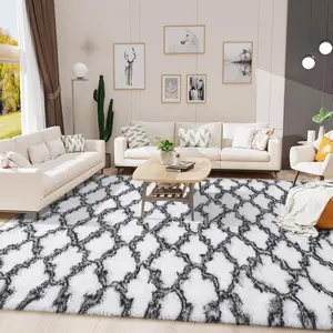 3x5 feet Geometric Plush Plush Rug, Super Soft Rug Moroccan Rug for Bedroom Living Room, High Plush Rug Decoration