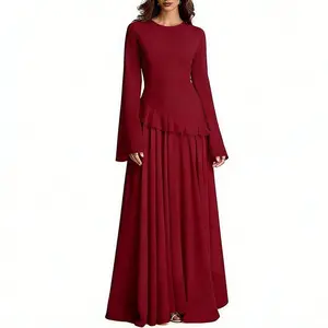 Women's Mock Neck Long Sleeve Sweater Dress - Flared Maxi Length for Women, Elegant Casual Dress for Spring Fall and Formal Dinner Parties