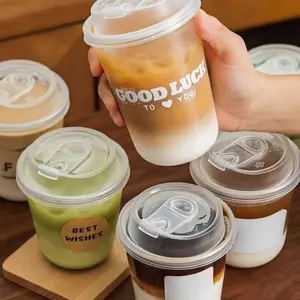 1/5/10pcs Count Thickened PET Coffee Cups, Insulated Plastic Cups With Lid And Leak-Proof Design, Heat-Resistant, Flip-To-Drink Design, Suitable For Milk Tea, Coffee, Juice, And More, Individual Cups, Plastic Clear Cups