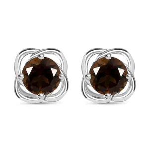Smoky Quartz 1.40 ctw Stud Earrings in Sterling Silver Christmas Gifts