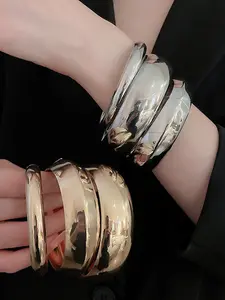 Elegant Geometric Design Iron Bangle Set, Casual Fashion Accessory for All Seasons, Stylish Metal Bracelets Trio