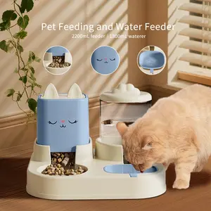 Premium Automatic Pet Feeder with 2200mL (74oz) Water Fountain, 1800mL (60oz) Food Dispenser for Large Dogs & Multiple Cats