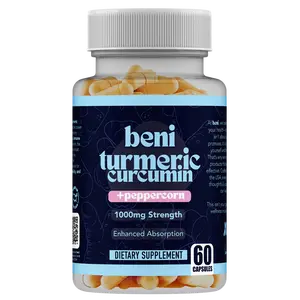 Organic Turmeric Curcumin Capsules 1000mg – 60 Count High-Absorption with Black Pepper, Vegan, Non-GMO, Made in USA, beni, bioperine, black peppercorn, turmeric root, inflammation
