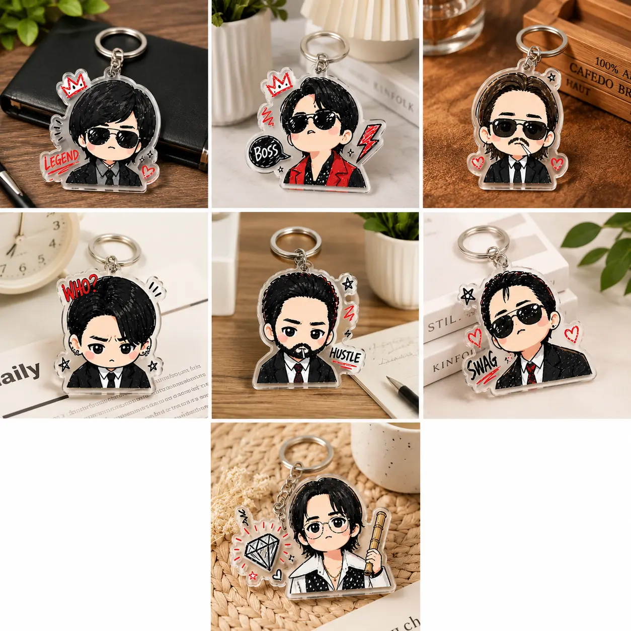 KPOP Chibi Keychain, Cute Korean Idol Style Acrylic Keychain, Funny Cartoon Bag Charm for Backpack & Purse, KPOP Fan Gift