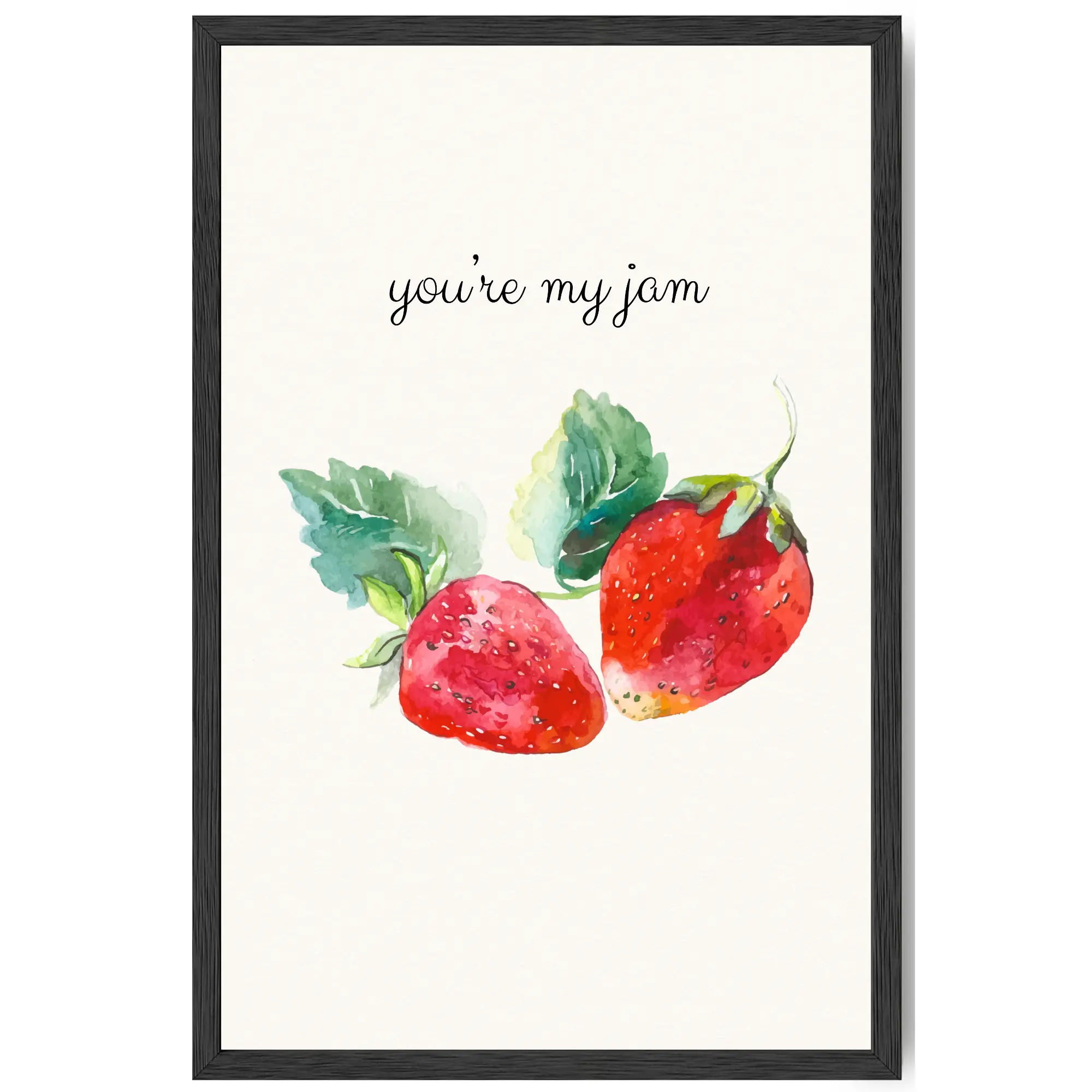 You're My Jam Framed Kitchen Wall Art – Strawberry Poster in Frame, Cute Food Quote Print, Watercolor Strawberry Decor, 11x17 Ready to Hang