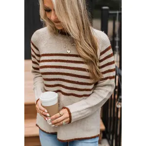 Anything Goes Striped Knit Sweater- Beige & Copper