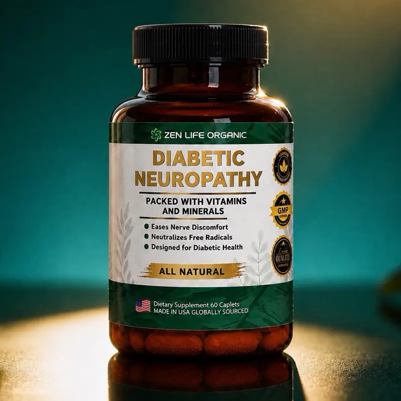 Zen Life Organic Diabetic Neuropathy Supplement 60 Capsules with Alpha Lipoic Acid & B Vitamins for Improved Nerve Function & Blood Sugar Balance Made in USA Healthcare