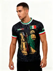 Mexican Football Jersey Virgen De Guadalupe & San Judas, Men's and Women's Religious Faith Sports Clothing, Casual Fitted Short Shirt, Soccer Shirt
