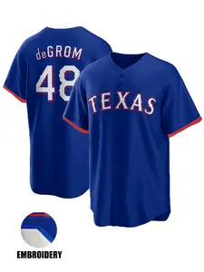 Men's Letter & Number Embroidery Baseball Jersey, Casual Loose V Neck Short Sleeve Baseball Top for Outdoor Sports, Baseball Training Jersey for Unisex