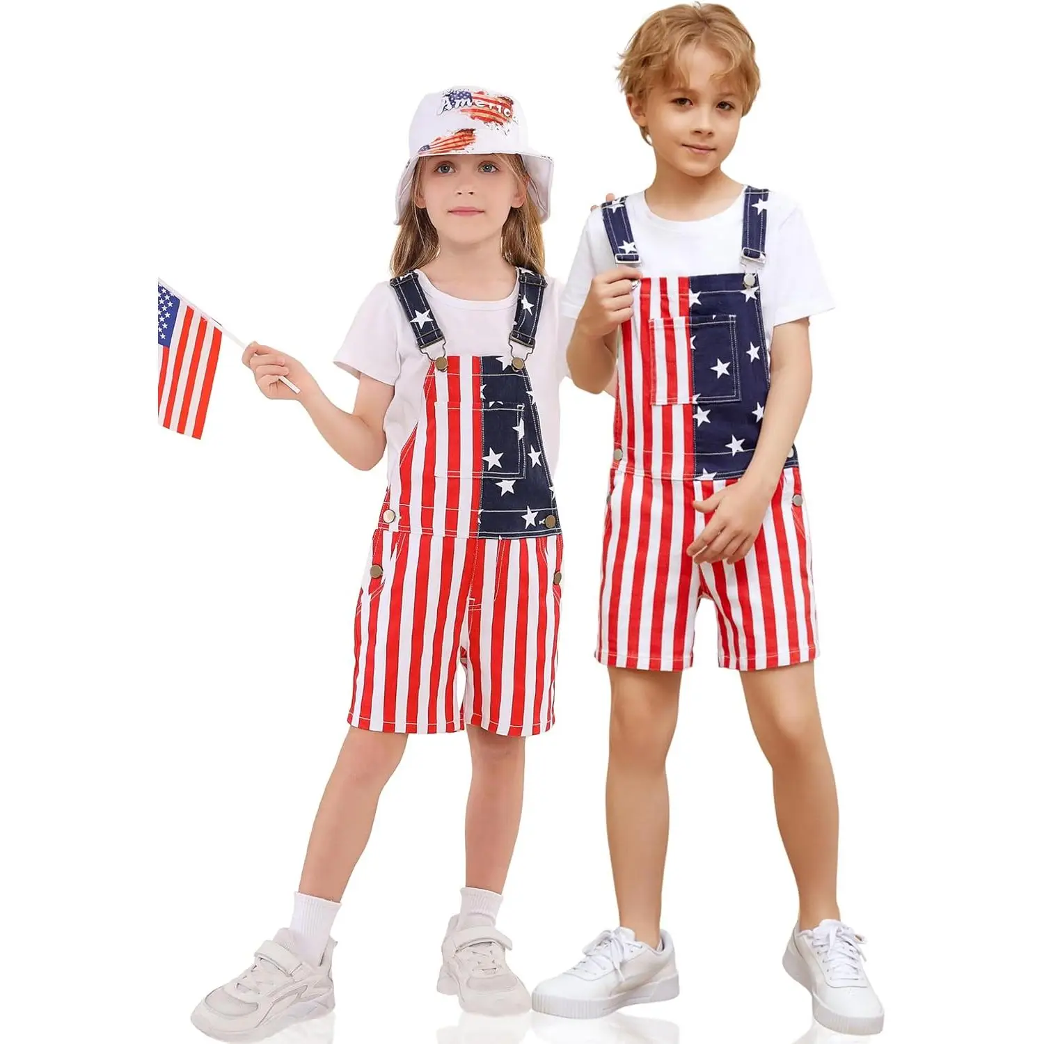 Kids 4th of July Outfit Boy American Flag Overall Girl Stretch Denim Jumpsuit USA Shorts with Zipper Fly(Flag,6Year) : Clothing, Shoes & Jewelry Star