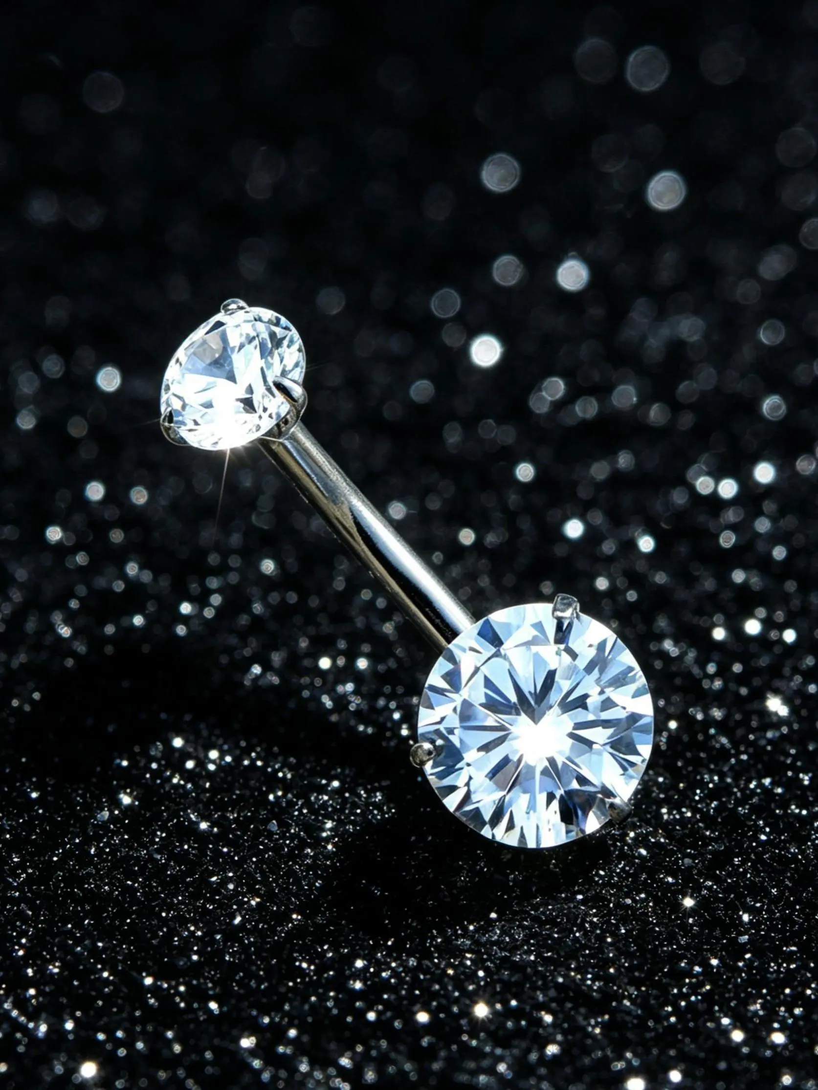 OUFER Body Jewelry 14G Titanium Belly Ring for Women, Basic Classic Double Round Prong-Set Cubic Zirconia Rhinestones, Lightweight Daily Wear Piercing