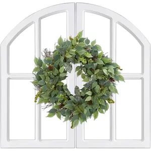 Sintosin Rustic White Arch Window Frame 30 Inch Tall, 2 Pcs Hanging Distressed White Vintage Window Frame Wall Decor Living Room, Handmade Wooden Frame Fake Window Wall Decor for Entryway Bedroom