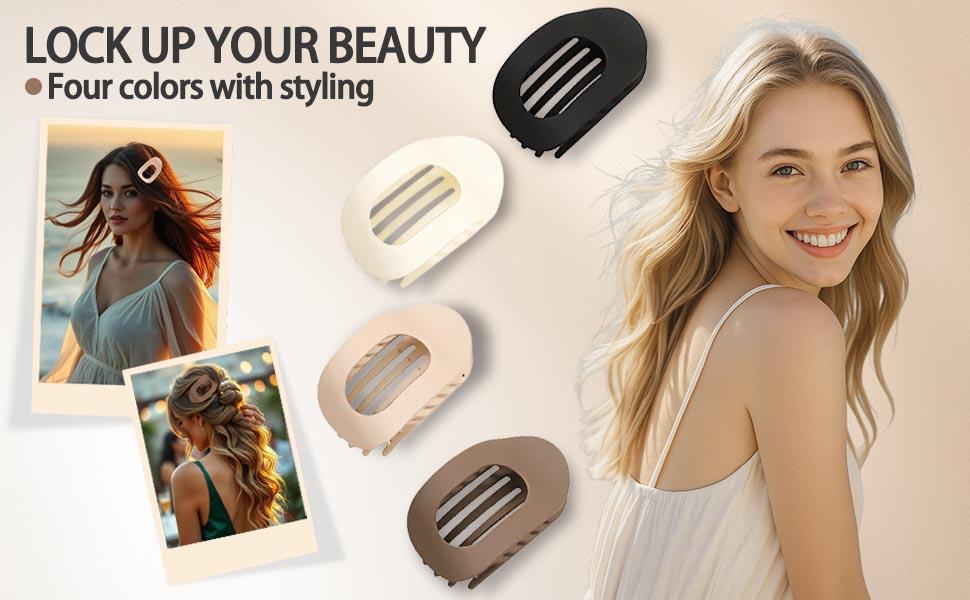 4 Pack Flat Hair Claw Clips for Women Nonslip French Hair Clips for Thick, Thin, Long, or Short Hair Tortoise Shell Comfortable & Strong Hold for Daily Wear, Weddings