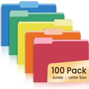 File Folders Letter Size Assorted Colors, 100 Pack Manilla Folders 8.5 x 11 1/3-Cut Tabs, Colored Folders for Office Home School Documents Files Paper