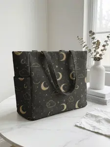 Sun Stars Moon Pattern 2D Printed Travel Bag, Large Capacity Storage Bag, Durable Multi-Pocket Design, Zipper Closure, All Seasons Use