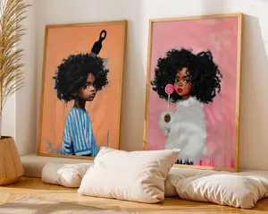 African Wall Art Contemporary Retro Black Boy Black Girl Portrait Digital Cute Kids Wall Art Abstract Afrocomb American Print Culture Kids Poster (UNFRAMED)