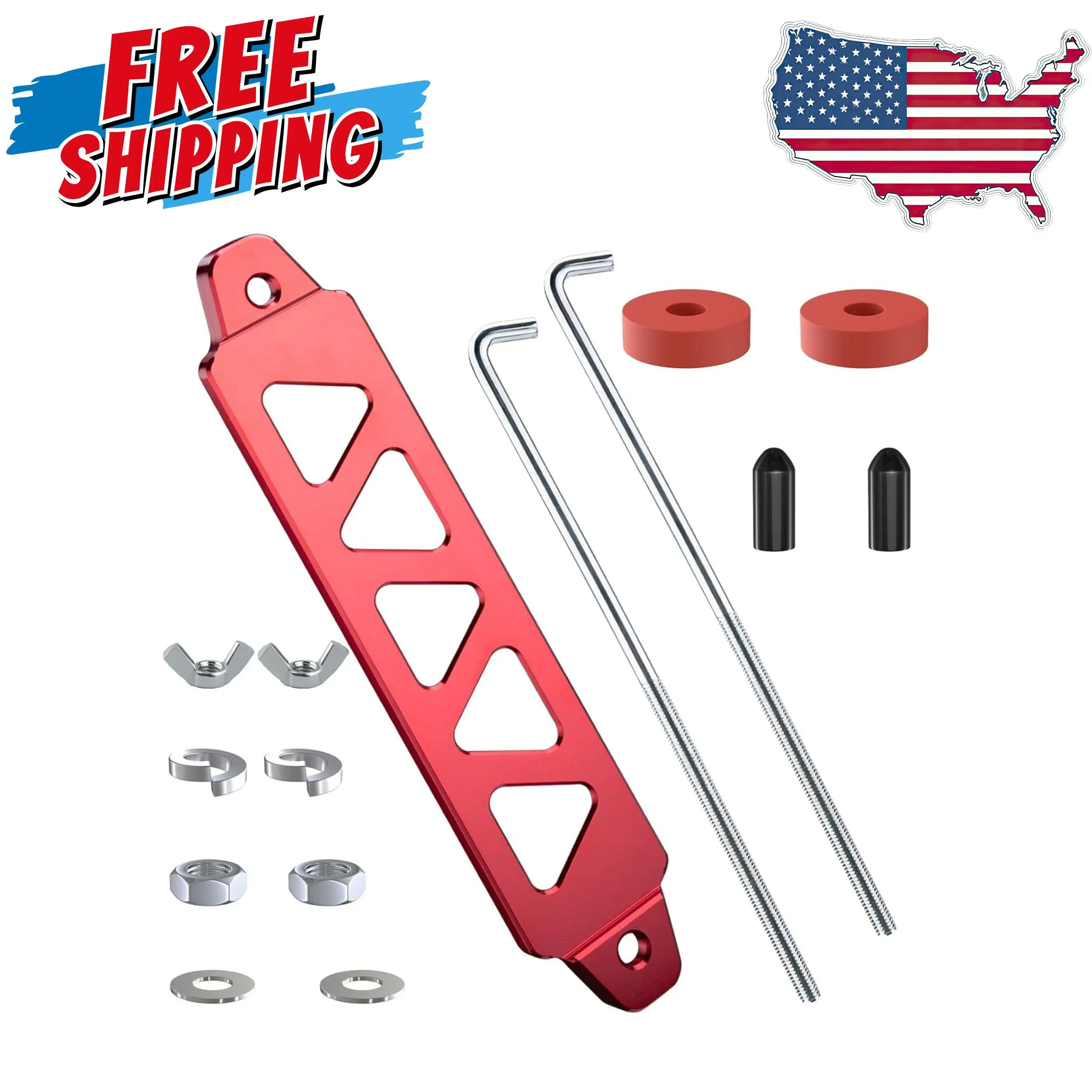 Battery Hold Down Kit, Aluminum Alloy Battery Tie Down Mount Bracket (Red)
