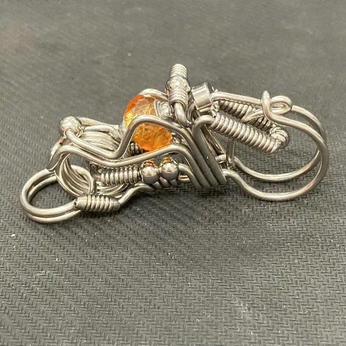 304 Stainless Steel Keychains with Motor Shape Handmade Keychains Solid Design Red Gem Accent