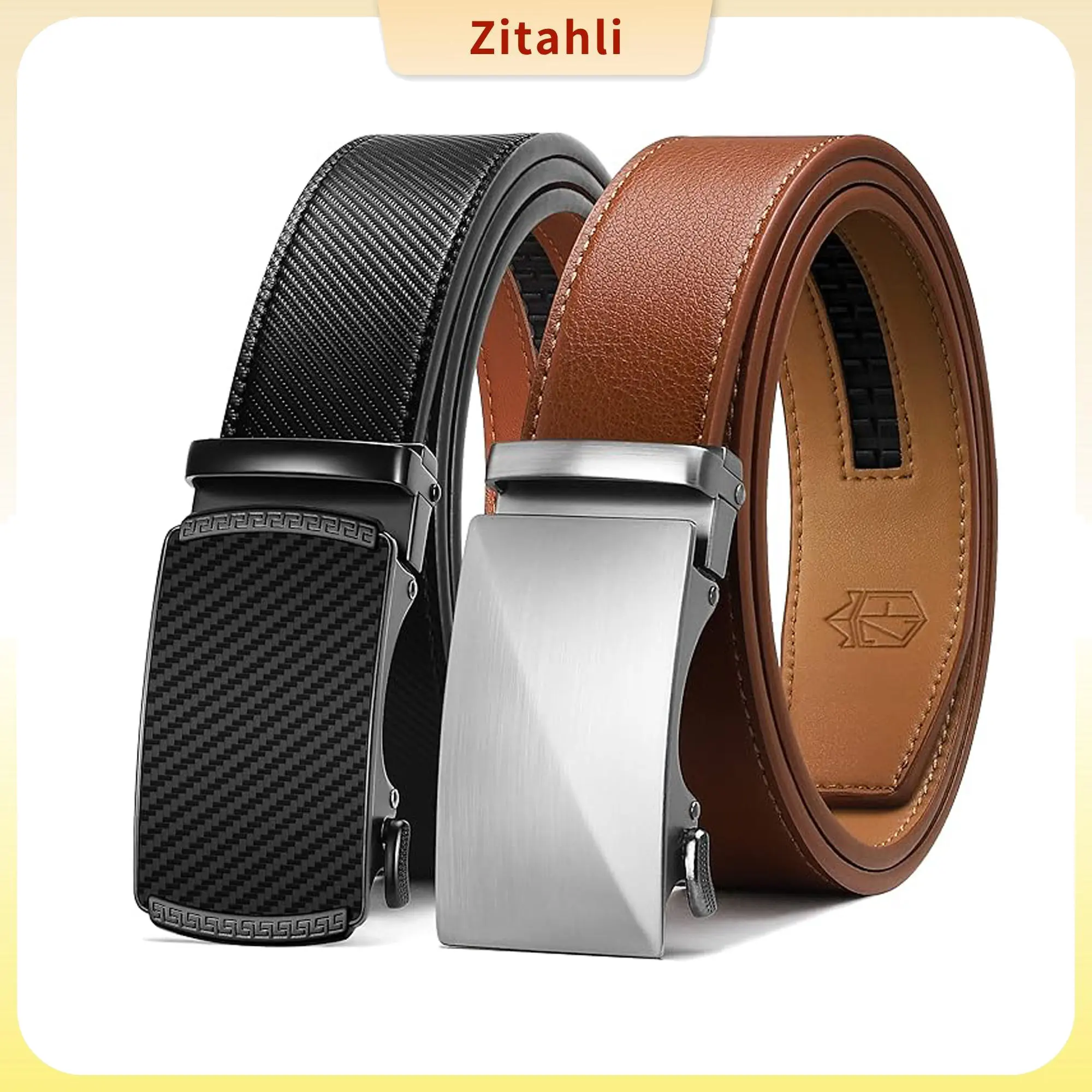 Zitahli Ratchet Belt for Men - 2 Packs Leather Mens belt For Gift Men Dress and Casual,Trim to Fit