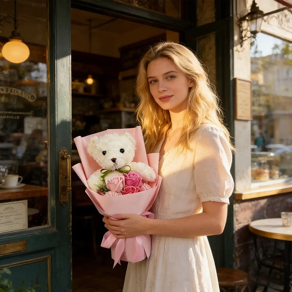 Bear Bouquet Rose Soap Flower Beautiful Gift Box, Gift Package, Artificial Flowers, Perfect for Mother's Day, Valentine's Day, Doll Birthday Gifts, Ideal for Mom, Wife, Friend
