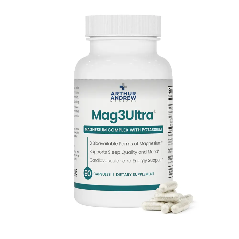 Arthur Andrew Medical Mag3Ultra Triple Magnesium Supplement Sucrosomial Bisglycinate Taurate for Muscle Stress Mood Nerve Bone Heart Support