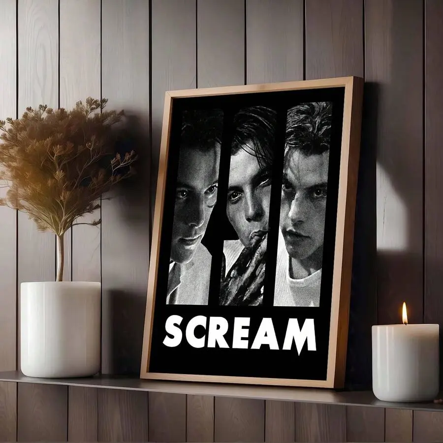 Scream Movie Poster Black White Canvas Wall Art 90s Horror Film Print Vintage Cinema Decor Living Room Bedroom Gift