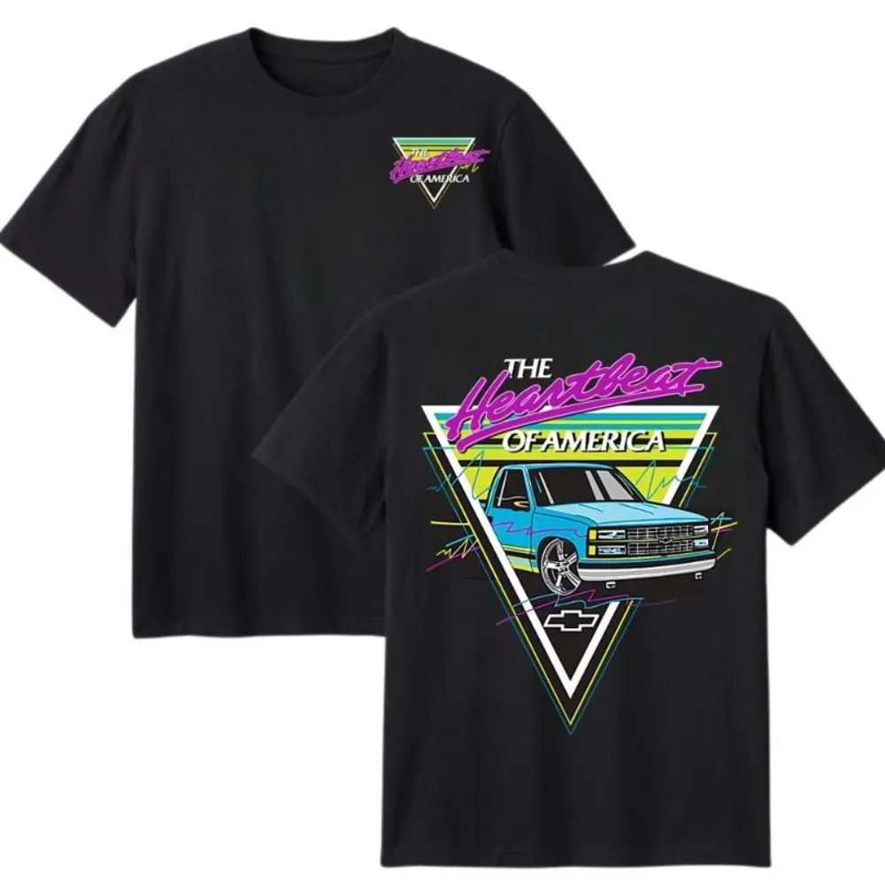 Men's Classic Soft Short-Sleeve Cotton Round Neck T-Shirt - Unisex "Trucks The Heartbeat of America" Graphic Top for Truck Lovers, Casual Daily Wear, Chevy Gang Design Streetwear