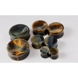 Blue Tiger Eye Stone Plugs Double Flare 3mm-35mm