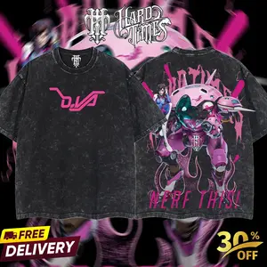 D.va Overwatch, Blizzard Collection Game Oversized Washed Tee Acid Washed Lightweight TSHIRT, Gift for him her Clothes Cotton