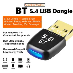 Bluetooth Adapter USB 5.4 Dongle for PC Laptop 65FT Long Range Wireless Receiver with USB3.0 High Speed Transmission Low Latency Stable Connection Compatible with Windows 7/8.1/10/11 Supports Multiple Devices like Keyboard Mouse Headphone TV Tablet Perfec