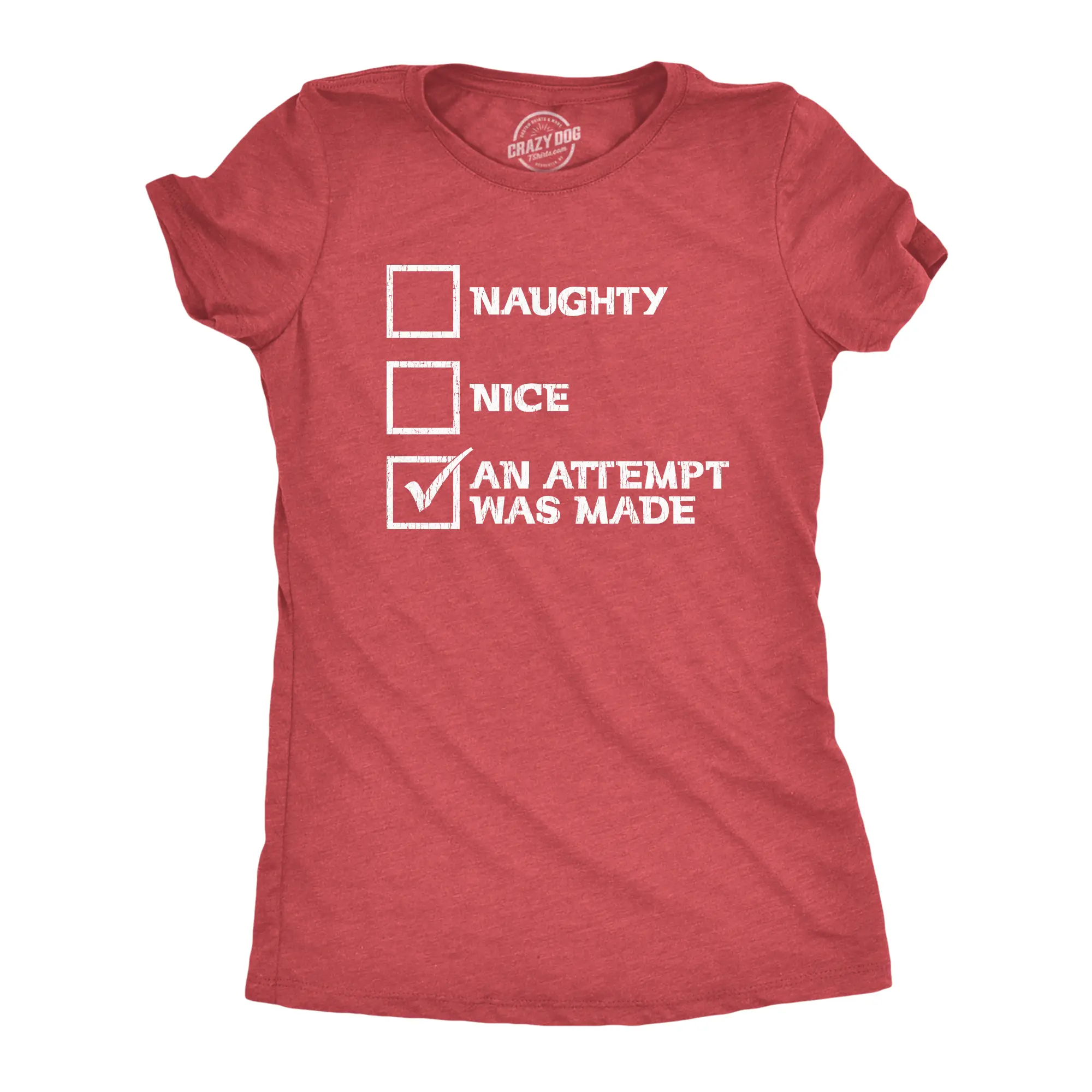 Womens Naughty Nice An Attempt Was Made T Shirt Funny Christmas Santa's List Novelty Tee Funny Womens T Shirts Cute Vintage Fashion Casual Ladies T-Shirt Gift Christmas Tops for Women Women's Novelty Tees Red