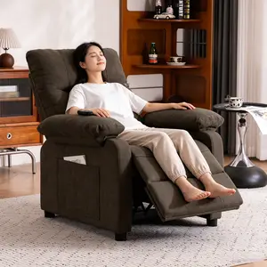 019 to 160 Degree Manual Reclining Chair with 8 Point Massage and Heating Function, Plush Chenille Fabric Recliner with Remote Control and Side Pockets for Living Room Bedroom, Brown