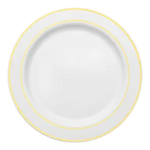 White with Gold Edge Rim Plastic Buffet Plates (9")