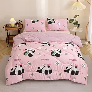 3pcs Animal Panda Print Quilt Set, All-Season Bedding Combo, Includes 1 Quilt Core + 2 Pillowcases, Suitable for Spring, Summer, Fall, Winter