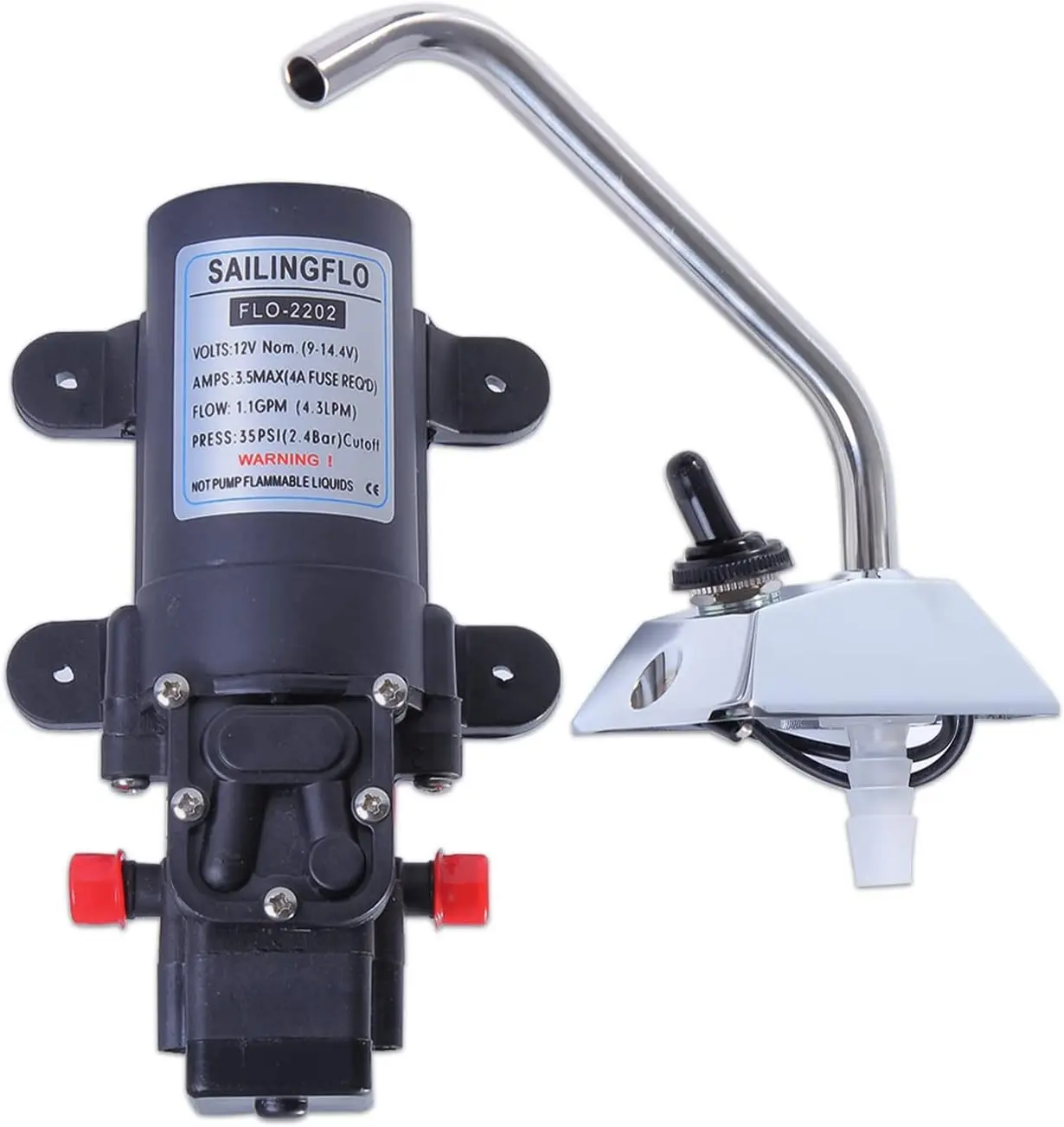 12V Water Pressure Diaphragm Pump Car Electric Water Pump 4.3 L/min 1.1 GPM 35 PSI with 360°Spin Faucet/Tap for Caravan/rv/Boat/Marine/camper/outdoor/courtyard/restaurant/mall Black