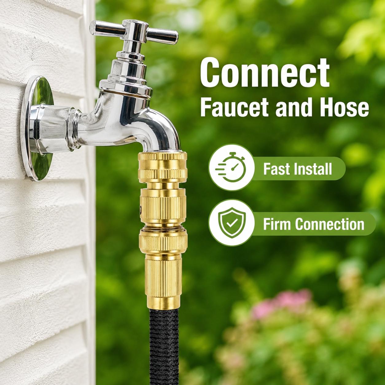 Garden Pipe Quick Connect Fitting, 1 Set Premium Brass 3/4 Inch GHT Thread Joint, Tight-Seal Male & Female Hose Coupler, Practical Outdoor Water Pipe Accessory for Summer Yard Work